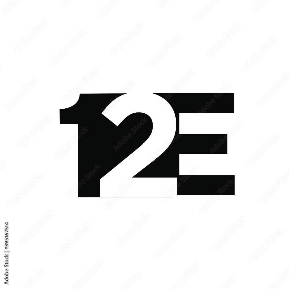 12e 1 2 e 12 initial letter and number negative space logo vector icon design isolated background