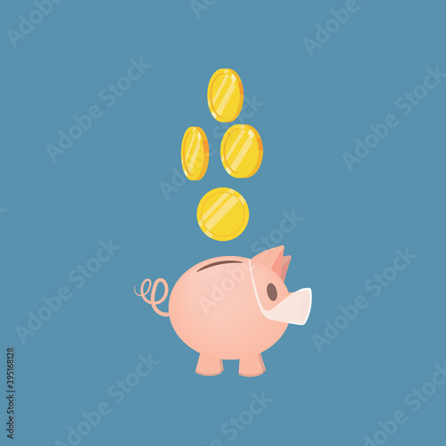 Economy after covid-19 concept - piggy bank wearing mask