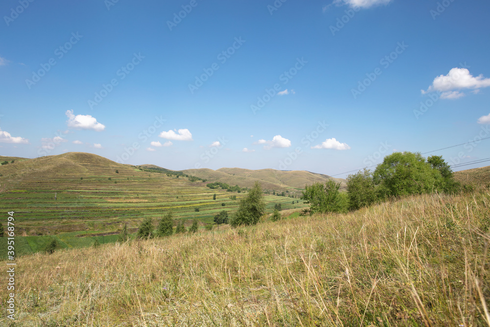 The scenery along the grassland road in Zhangbei County under clear sky