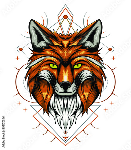 Abstract head fox with ornament.