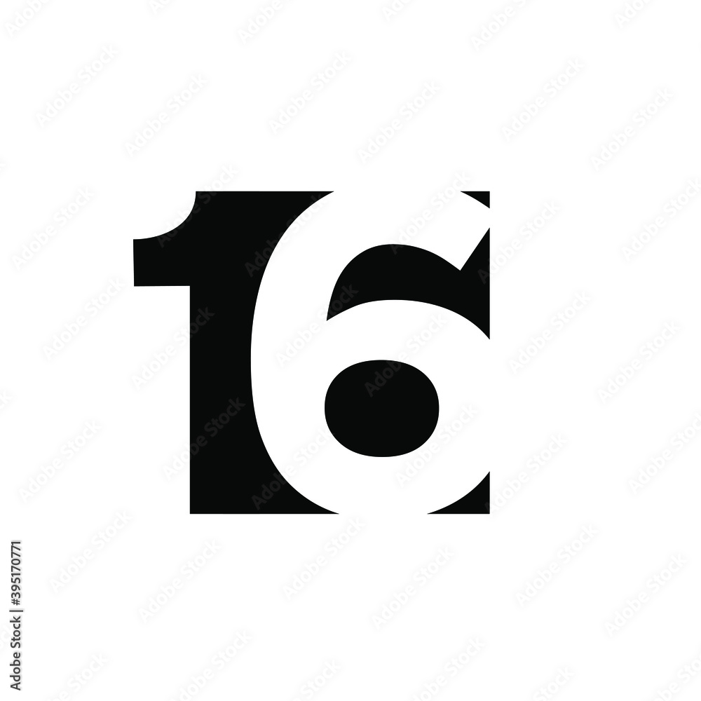 16 initial number negative space logo vector icon design isolated background 16 initial number negative space logo vector icon design isolated background