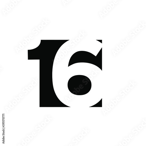 16 initial number negative space logo vector icon design isolated background
