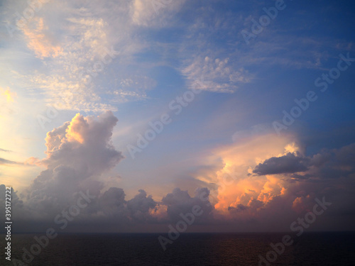 Stormy ocean horizon at sunrise