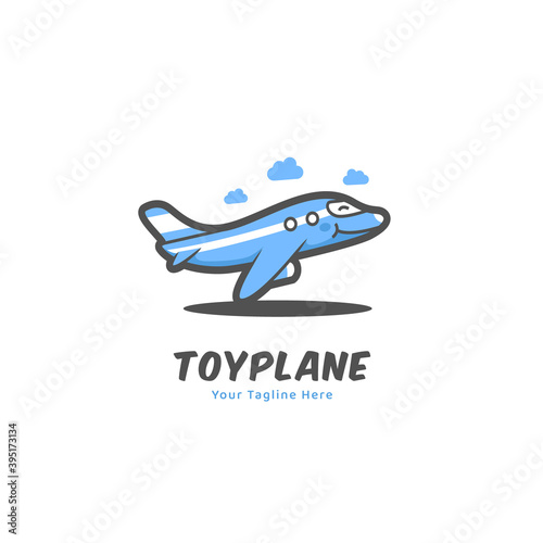 Cute funny toy plane logo icon symbol in cartoon comic mascot character of flying humanized plane