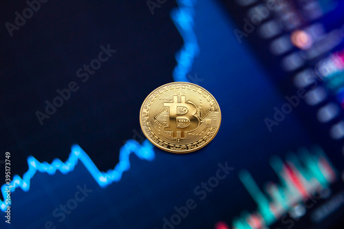 Bitcoin Cryptocurrency. Bitcoin coin growth chart on the exchange, chart
