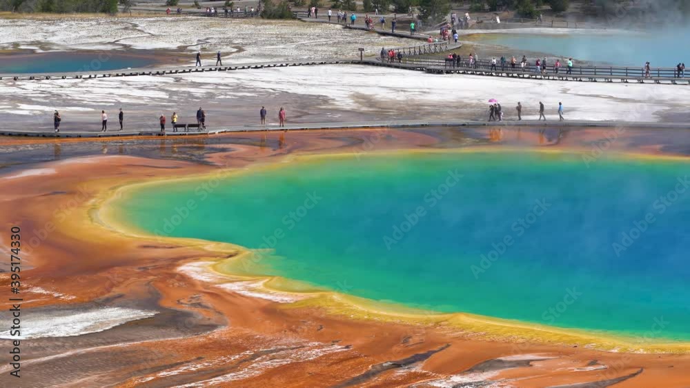 Time lapse footage overlooking  Grand prismatic Spring in Yellowstone National Park.