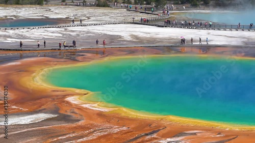 Time lapse footage overlooking  Grand prismatic Spring in Yellowstone National Park. photo