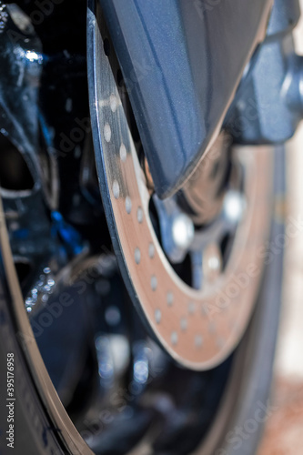Macro Shoot of Motorcycle Front Brake Disk. photo