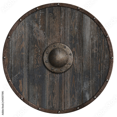 Viking round wooden shield 3d illustration