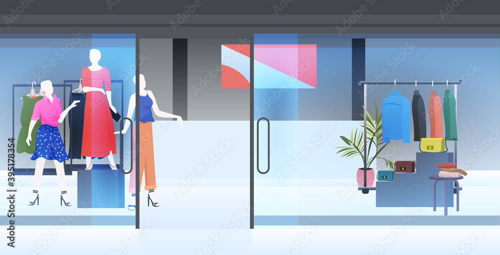 modern fashion shop interior empty no people female clothing store horizontal vector illustration