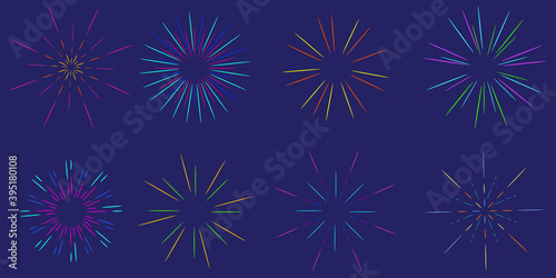 Hand drawn retro sunburst in vintage style on blue background. Vintage icon for banner design. Stock image. EPS 10.