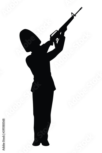 Royal Thai king guard soldier with rifle gun silhouette vector