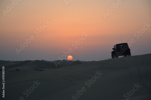 Beautiful desert sunset in Abu Dhabi desert 