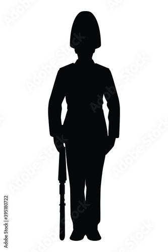 Royal Thai king guard soldier with rifle gun silhouette vector