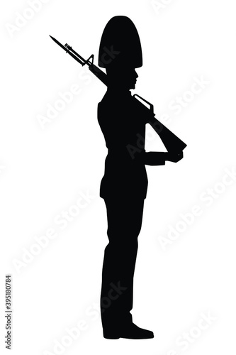 Royal Thai king guard soldier with rifle gun silhouette vector