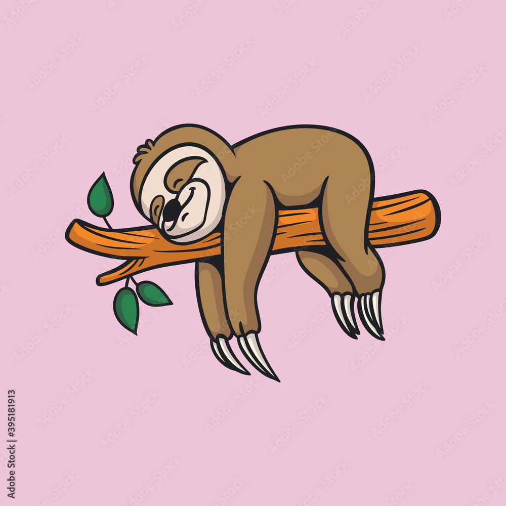 Obraz premium cartoon animal design sleeping sloth cute mascot logo