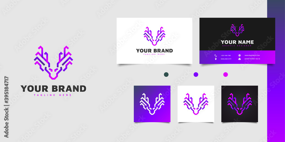 Modern deer head logo design with line concept in blue and purple gradient
