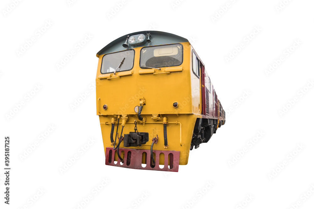 head train hauled diesel electric locomotive with isolated white background