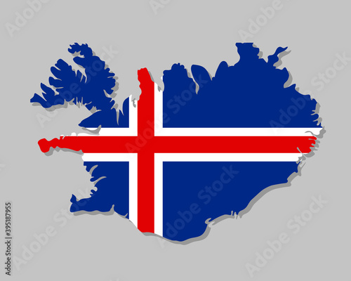 Icelandic flag on the map. High detailed Iceland map with flag inside. European country borders vector illustration on light gray background