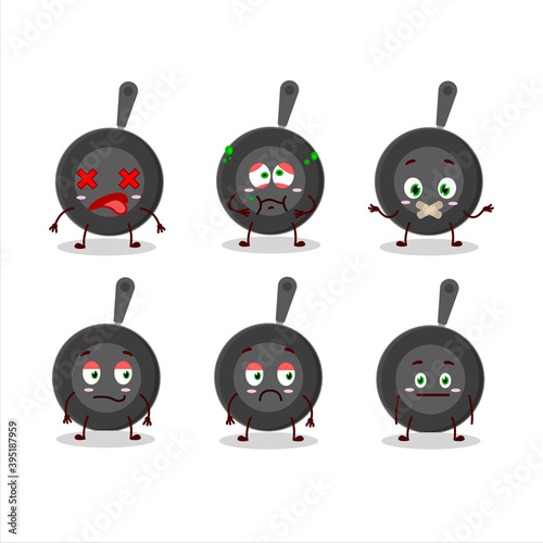 Frying pan cartoon character with nope expression