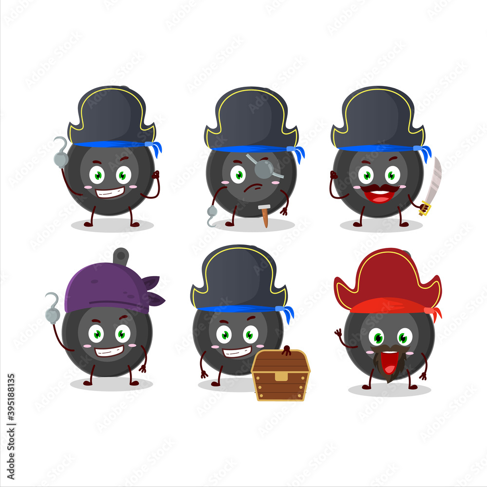 Cartoon character of frying pan with various pirates emoticons Cartoon character of frying pan with various pirates emoticons