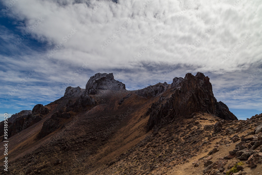 Amazing volcanic mountains in Puebla, Mexico. Dramatic horizontal landscape