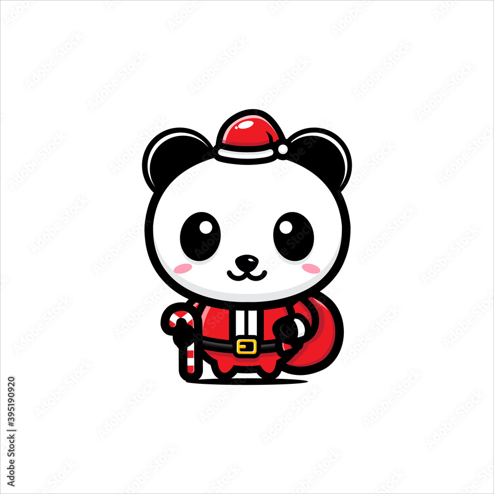 cute panda character wearing santa costume bringing gifts cute panda character wearing santa costume bringing gifts