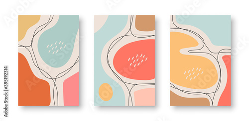 Set of hand drawn abstract backgrounds, posters, various shapes and doodle objects. Contemporary modern trendy vector illustrations in pastel colors.