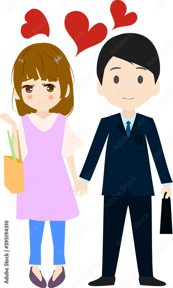 子供達と手を繋ぐ可愛い主婦のイラスト