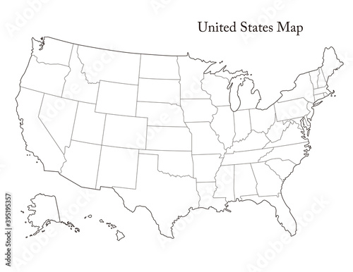 アメリカ合衆国州境界線付き白地図