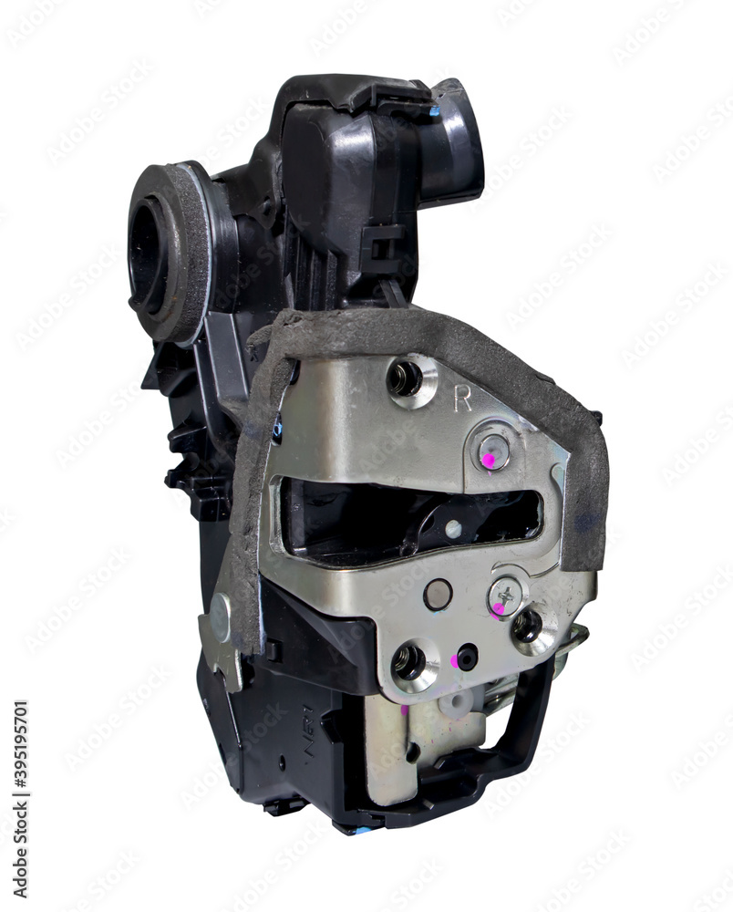 Right central door lock motor on white background Right central door lock motor on white background
