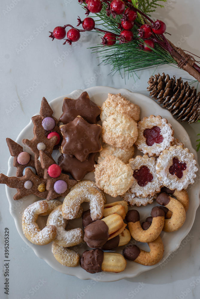 Fototapeta premium Traditional home made German Christmas Cookies on a festive table