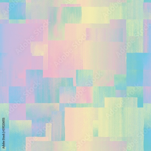 Seamless rectangle geo tile mosaic pattern swatch. High quality illustration. Random scattered shapes with grungy texture and color. Modern tranquil elegant geometric surface pattern design.