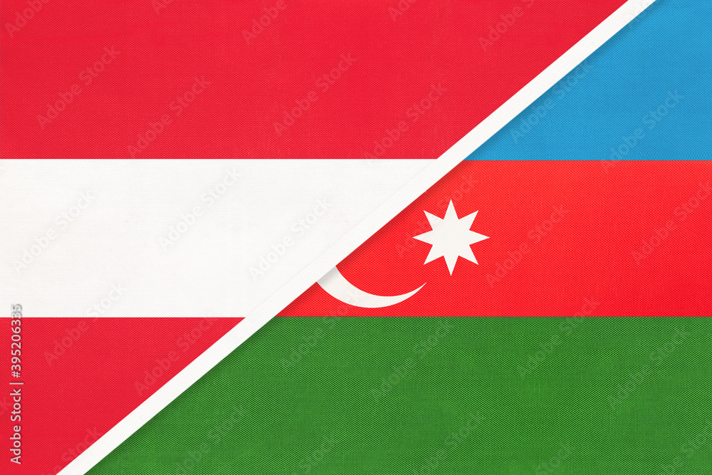 Austria and Azerbaijan, symbol of national flags from textile. Austria and Azerbaijan, symbol of national flags from textile.