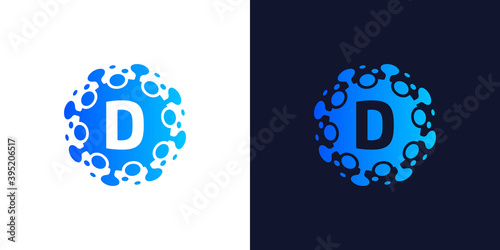 molecule initial Letter D Logo design , Lab Logo Design Element , Design Vector with Dots