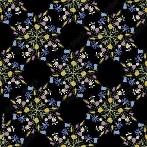 Seamless floral pattern with bouquets of wildflowers.