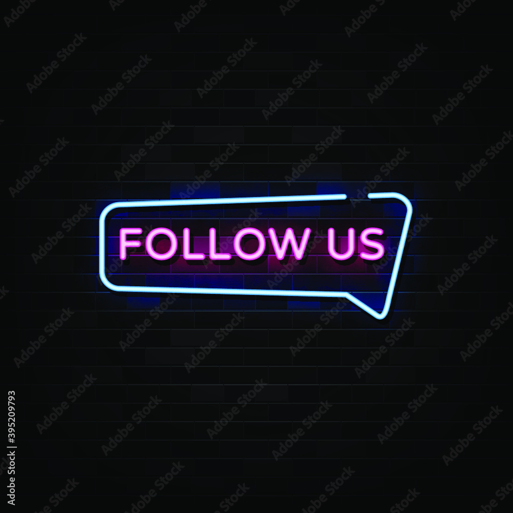 Follow Us Signs Vector. Design Template Neon Style Follow Us Signs Vector. Design Template Neon Style