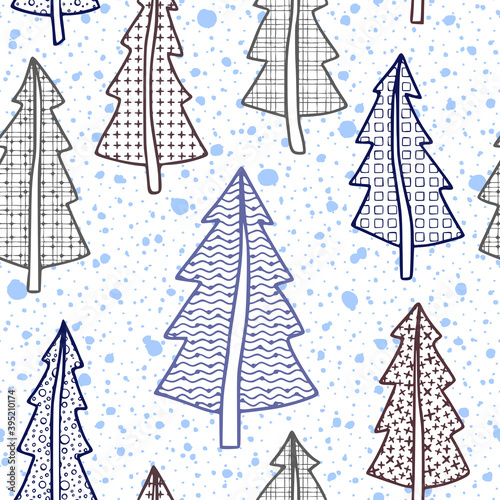 Seamless pattern of Christmas trees. Vector background on a winter theme.