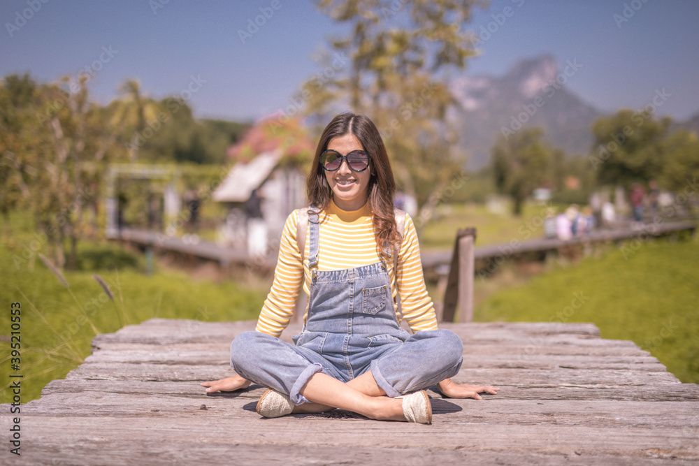 The young lady was having fun in the park