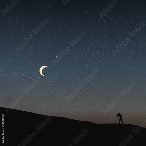 Silhouette of A Photographer, Starry Night