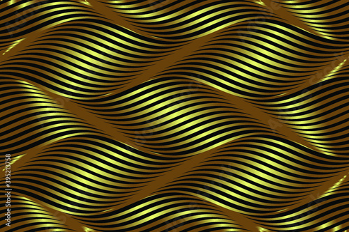 Vector seamless abstract line pattern with waves. Background gold wavy line. Modern waves texture. Abstract background with metal waves. Gold stripy metallic backdrop.Vector illustration