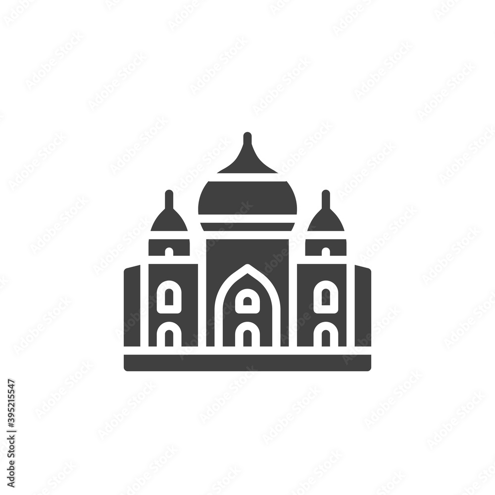 Taj mahal palace vector icon. filled flat sign for mobile concept and web design. India landmark glyph icon. Symbol, logo illustration. Vector graphics