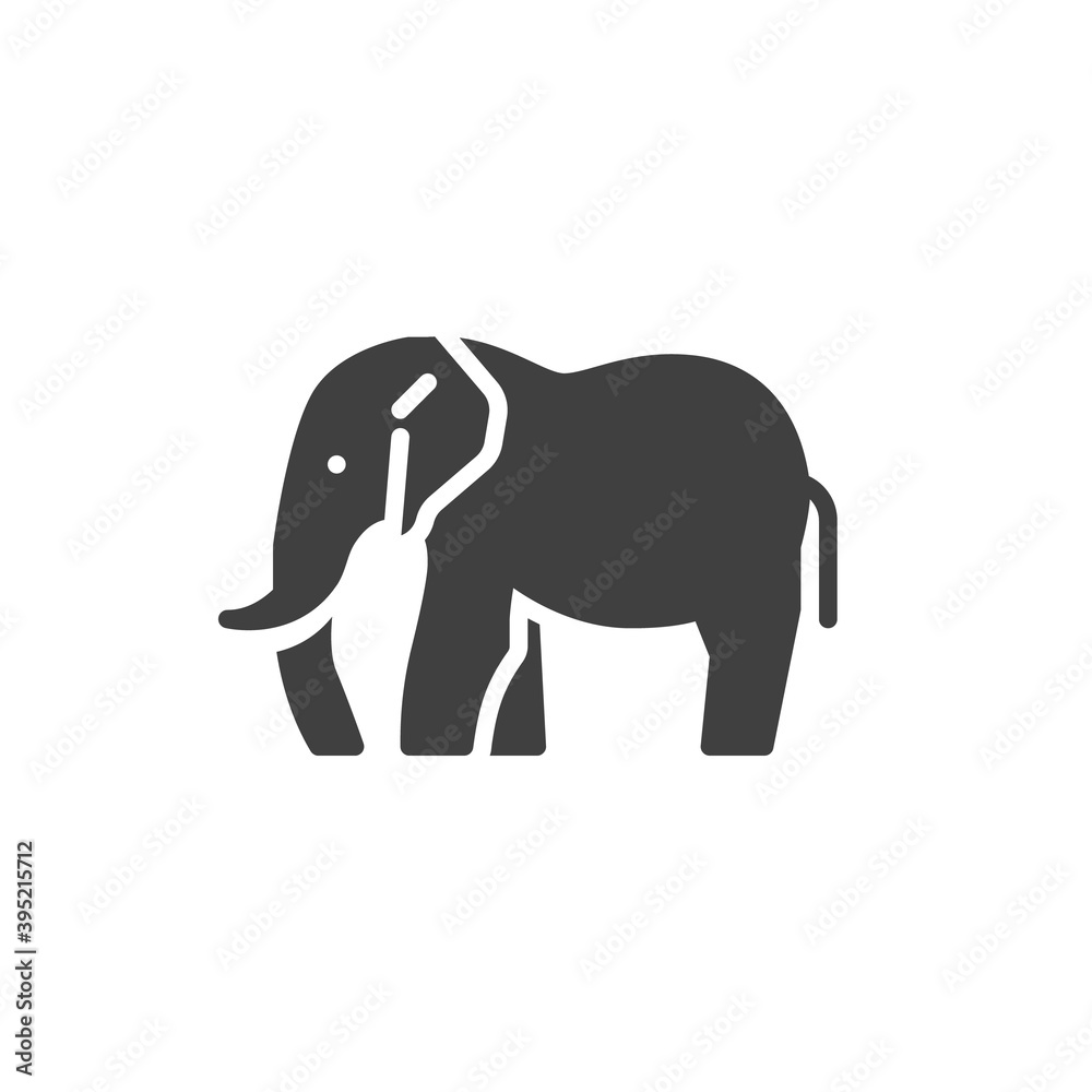 Elephant side view vector icon. filled flat sign for mobile concept and web design. Elephant animal glyph icon. Symbol, logo illustration. Vector graphics