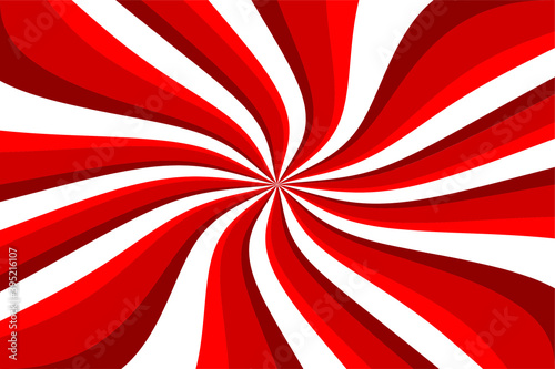 Red white summer spiral ray pattern background. Ray star burst background. Retro red and white spiral sunburst.Red white swirl abstract vortex background. Psychedelic wallpaper. Vector illustration