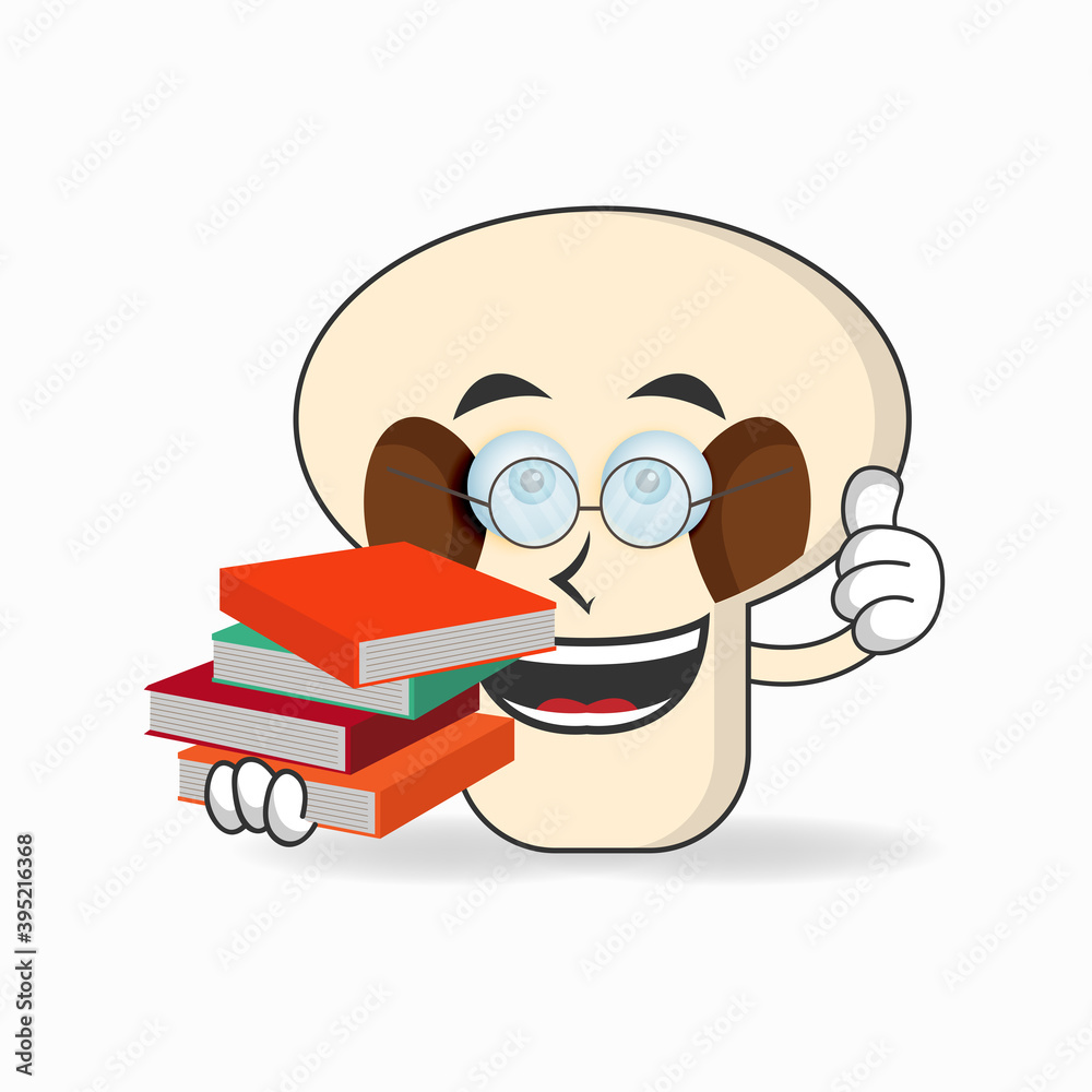 The mushrooms mascot character becomes a librarian. vector illustration