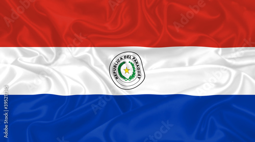 Paraguay Flag waving. National flag of Paraguay with waves and wind. Official colors and proportion. Paraguayan Flag
