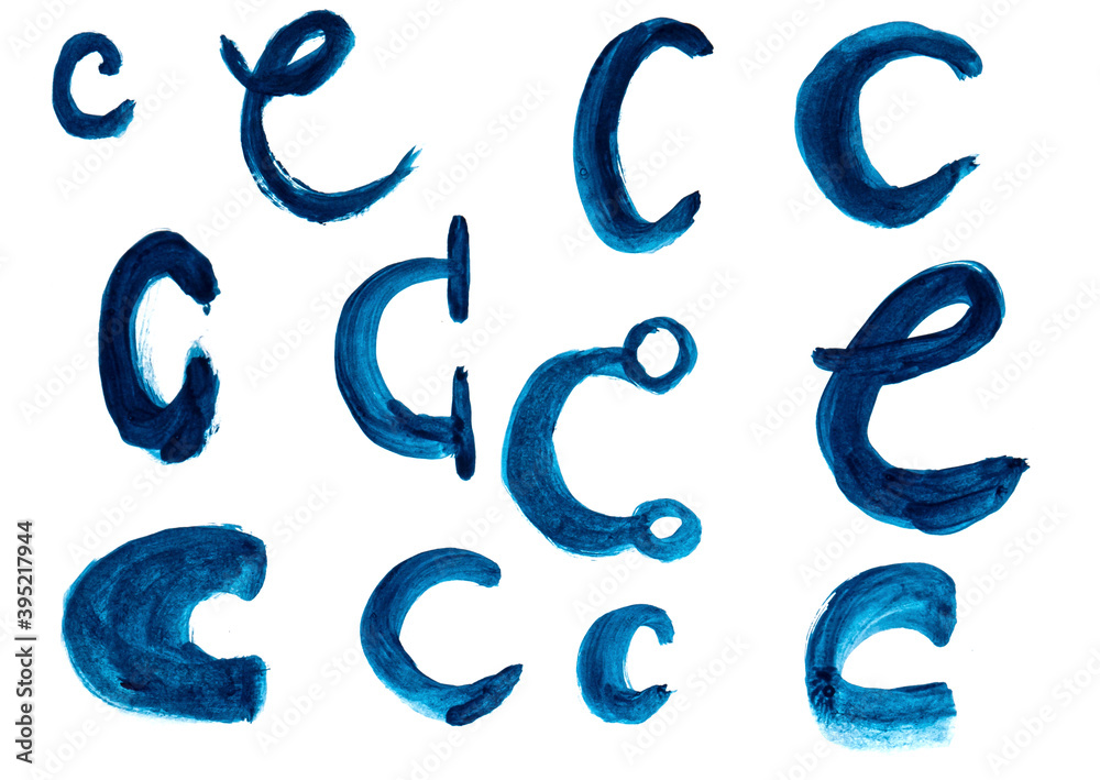 The letter C is drawn in different versions. The letter C is drawn in different versions.