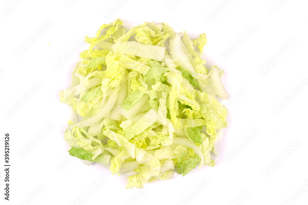 Heap of Chopped Chinese Cabbage, Napa Cabbage or Wombok Isolated on White Background. Heap of Chopped Chinese Cabbage, Napa Cabbage or Wombok Isolated on White Background.