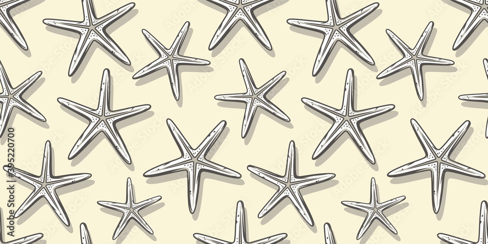 Colored seamless pattern wallpaper with starfish. Underwater animals, west coast, wild ocean life for marine design Colored seamless pattern wallpaper with starfish. Underwater animals, west coast, wild ocean life for marine design