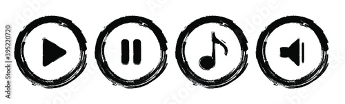 Grunge play music vector icon.